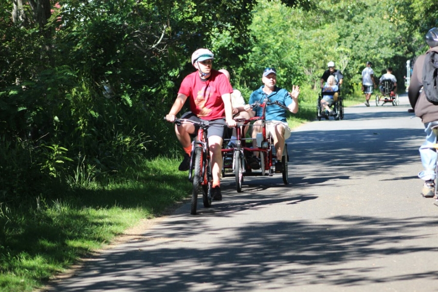 Village residents on the bike trail
